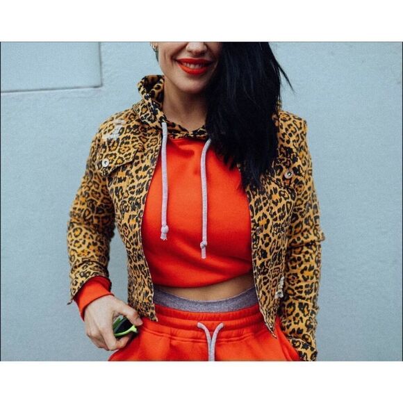 NWT Celestial Bodiez rebel leopard blackout collection denim jacket size large - Picture 2 of 10